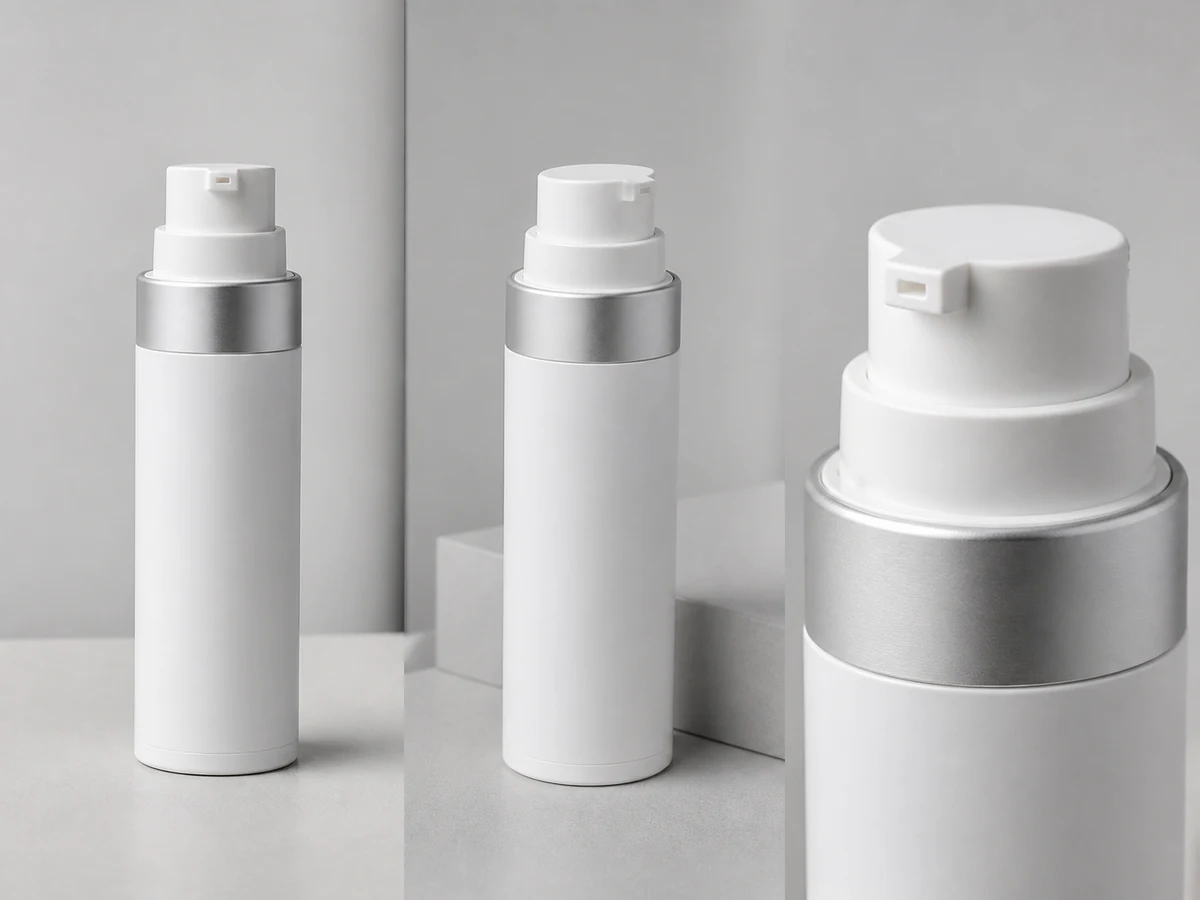 Packaging review board — Compare front, three-quarter, pump, collar, seam, and material before approval.