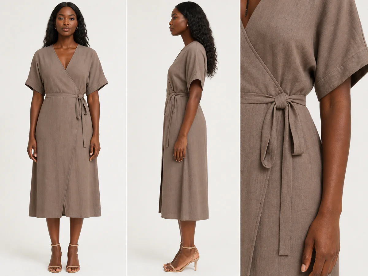 Multi-angle garment review — Compare front, profile, and construction details together before approving a product-page image.