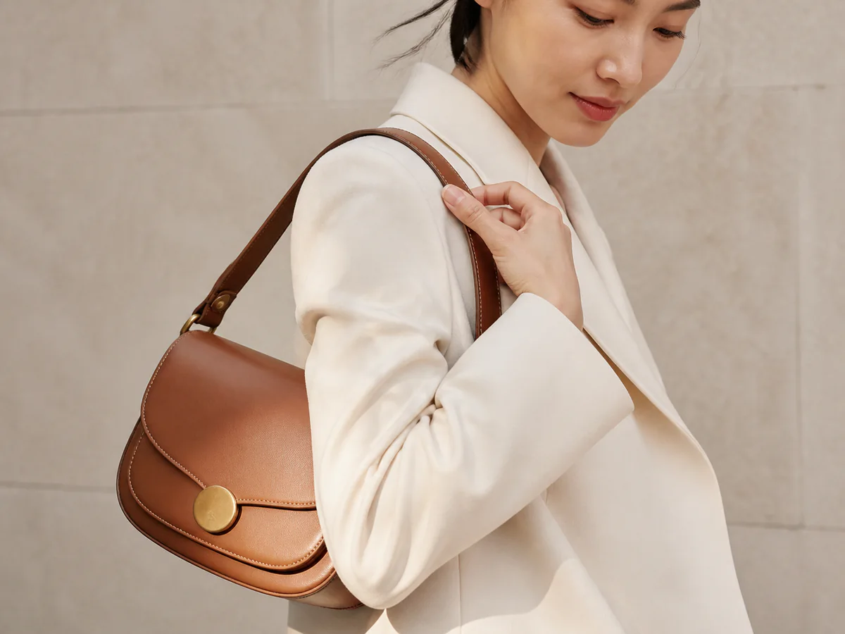 Accessory wearing detail — Move closer when size, fastening, placement, or drape is the main question.