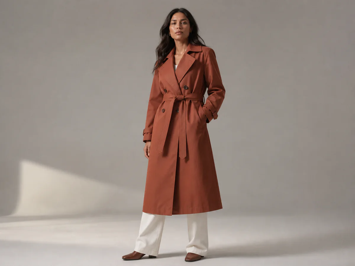 Full on-model view — Show the silhouette and how the garment sits before moving to tighter crops.