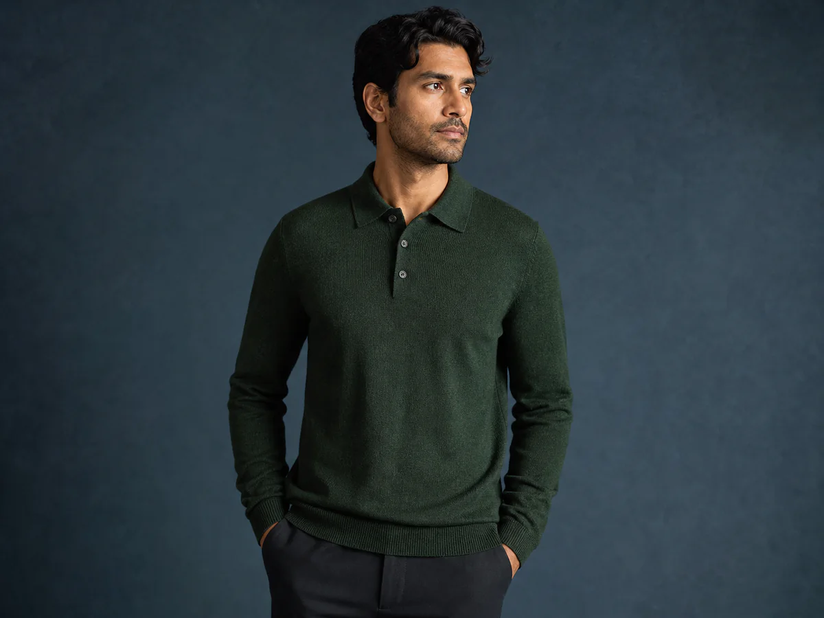 Upper-body garment detail — Use a closer crop to review neckline, knit texture, cuffs, and construction without losing the model context.