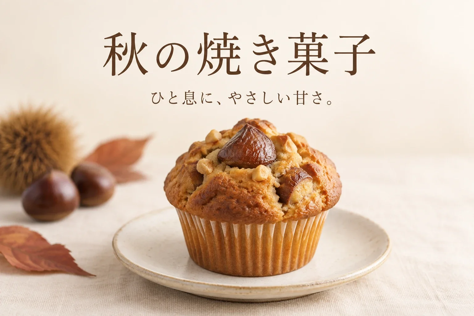季節の告知に、短い日本語を — 焼き菓子の写真と短い見出しを組み合わせ、店頭やSNS向けの構成を考えます。