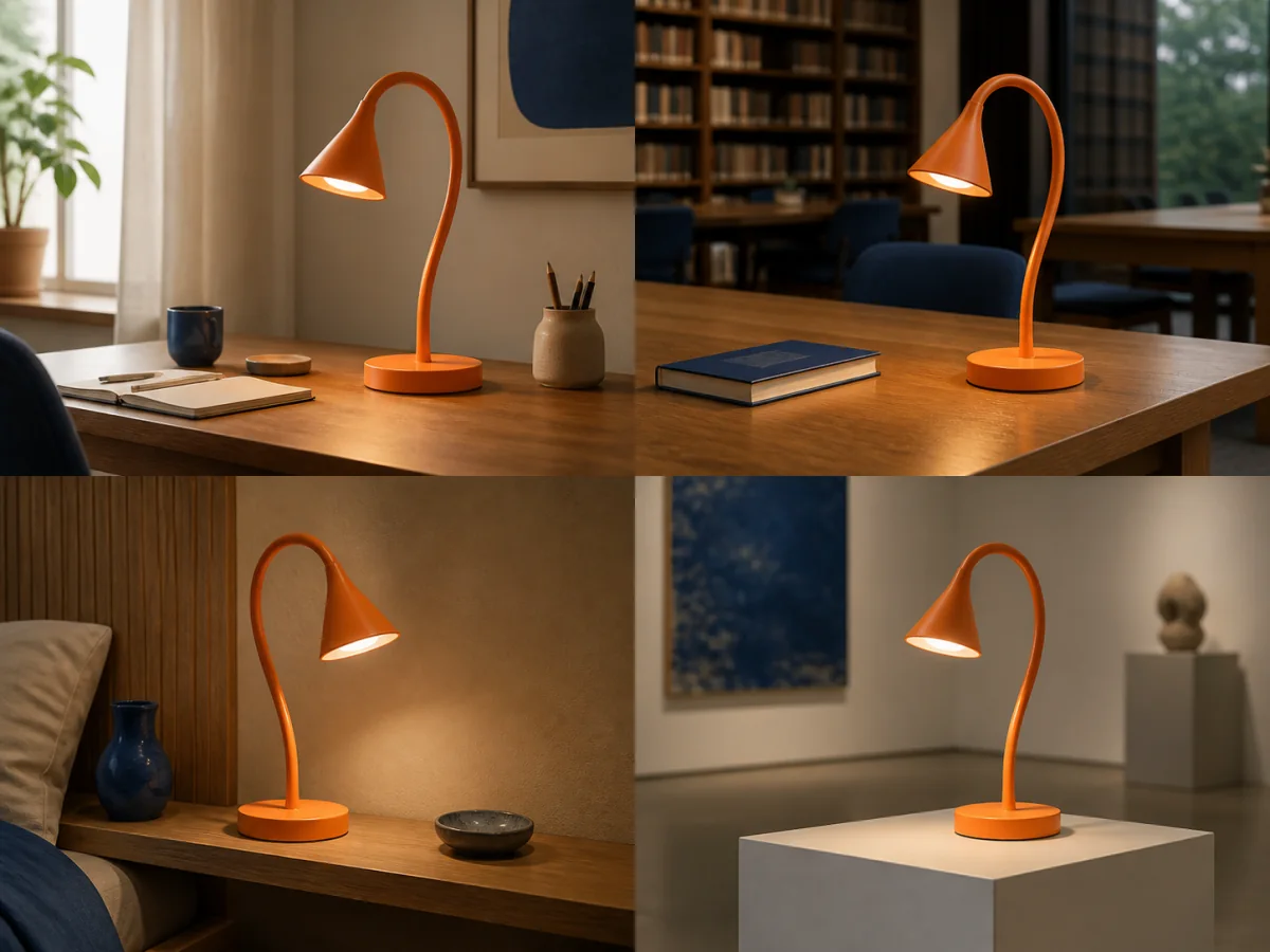 Carry a reference subject across scenes — Compare silhouette, color, hardware, and proportions when the same object moves from a desk to a living room, studio, or campaign set.
