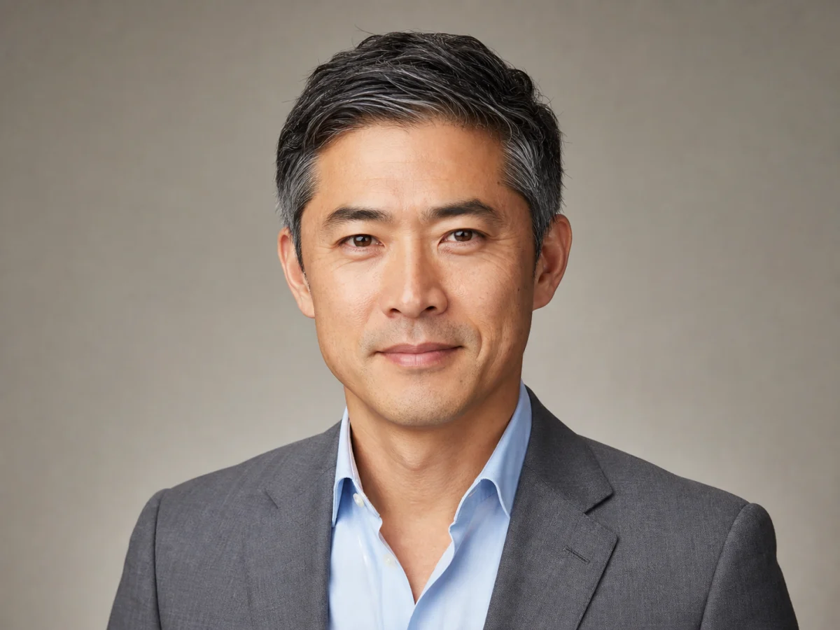 Consulting and company bio — A restrained blazer, balanced light, and natural age detail support a credible leadership portrait.