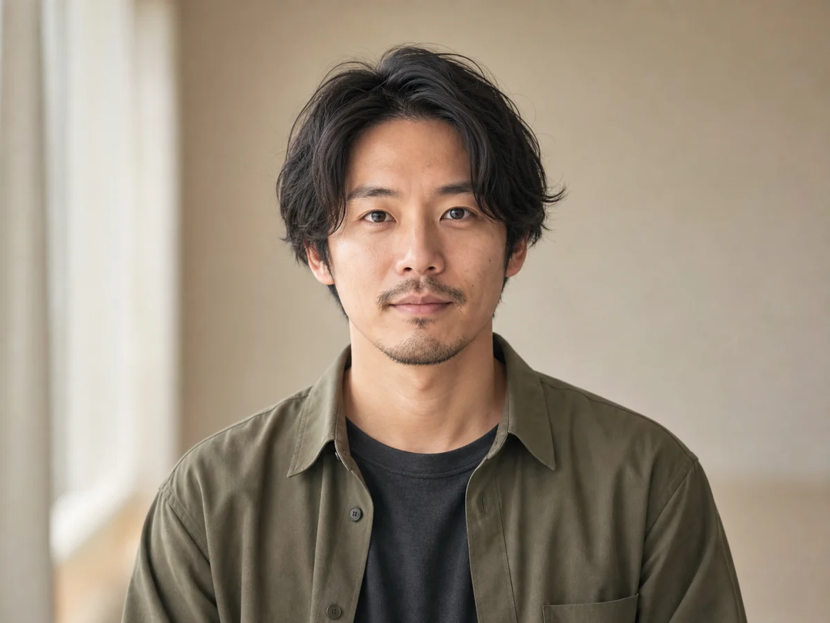 フリーランスの自己紹介 — ビジネスカジュアルと柔らかな自然光で、ポートフォリオや登壇者紹介に使いやすくします。