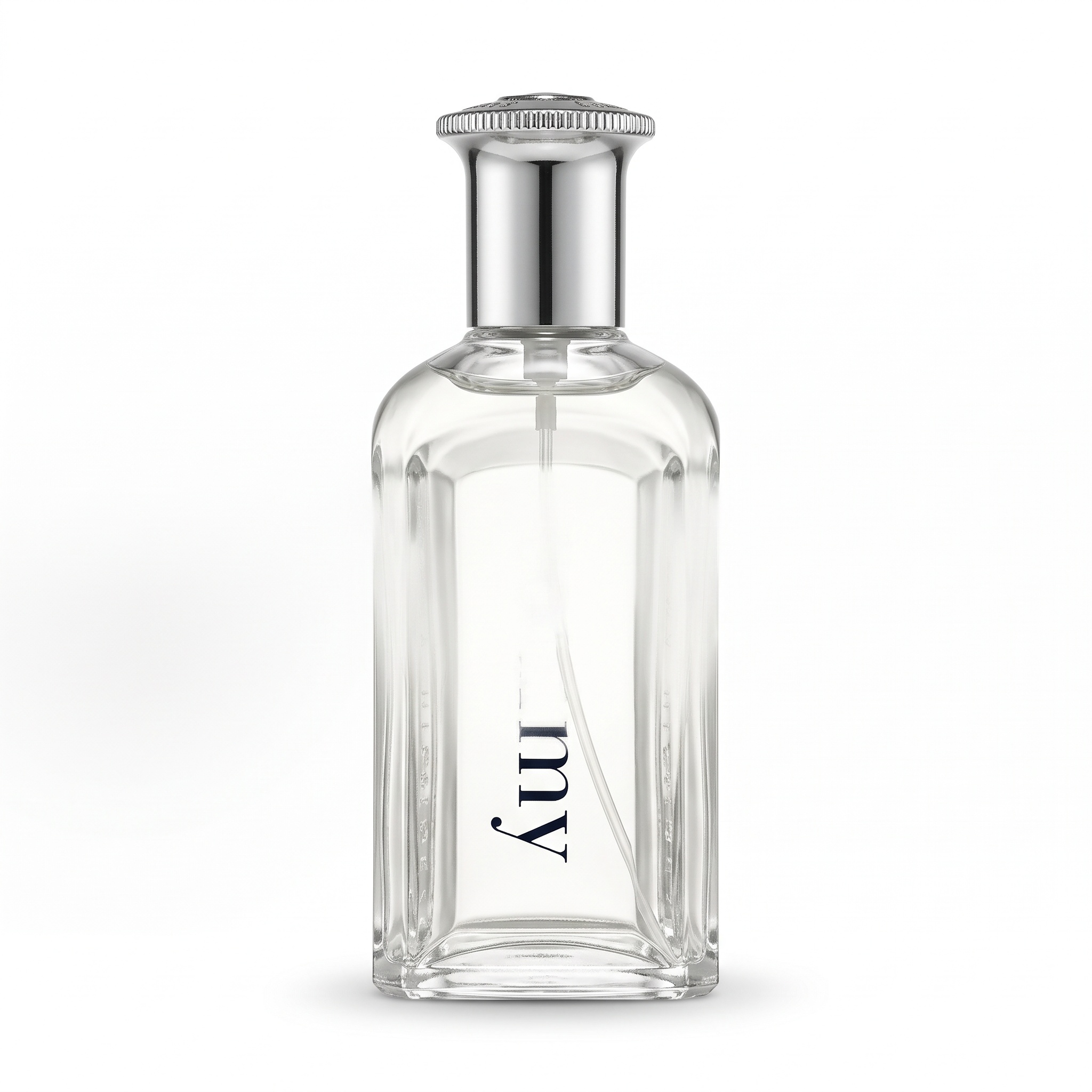 Second edit: the reflection and added copy are gone, but the upper portion of the vertical bottle lettering is missing.