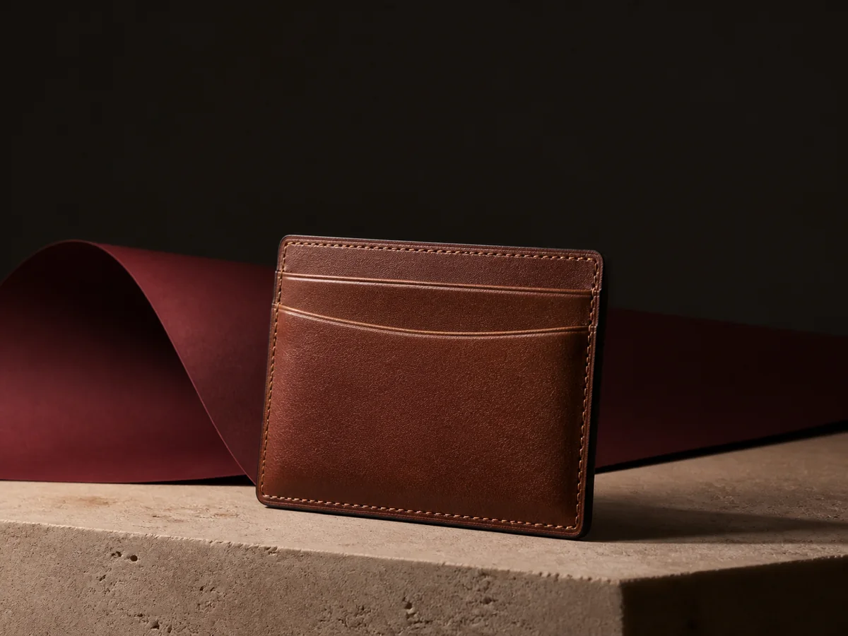 Craftsmanship close-up — Let stitching, grain, and hardware carry a premium accessories concept while the product remains identifiable.